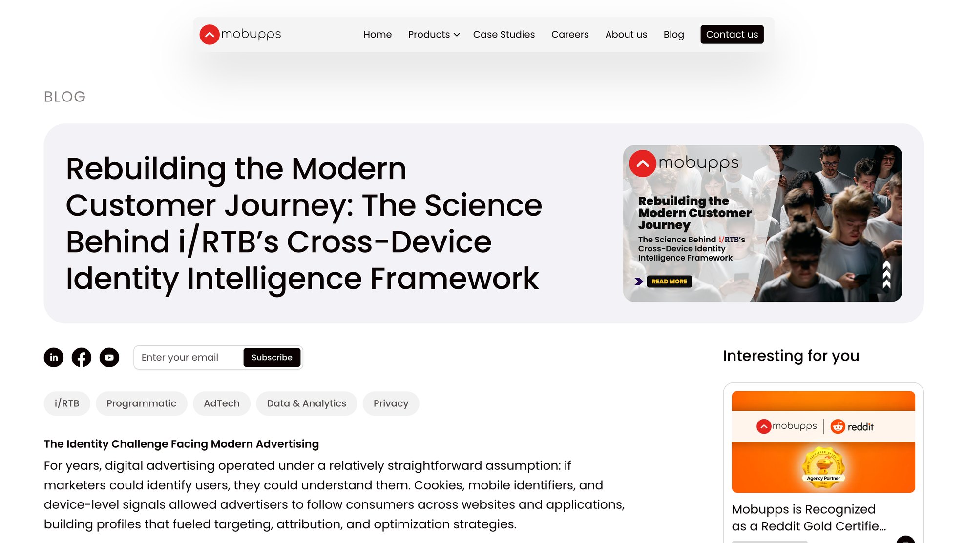 A blog article page — after