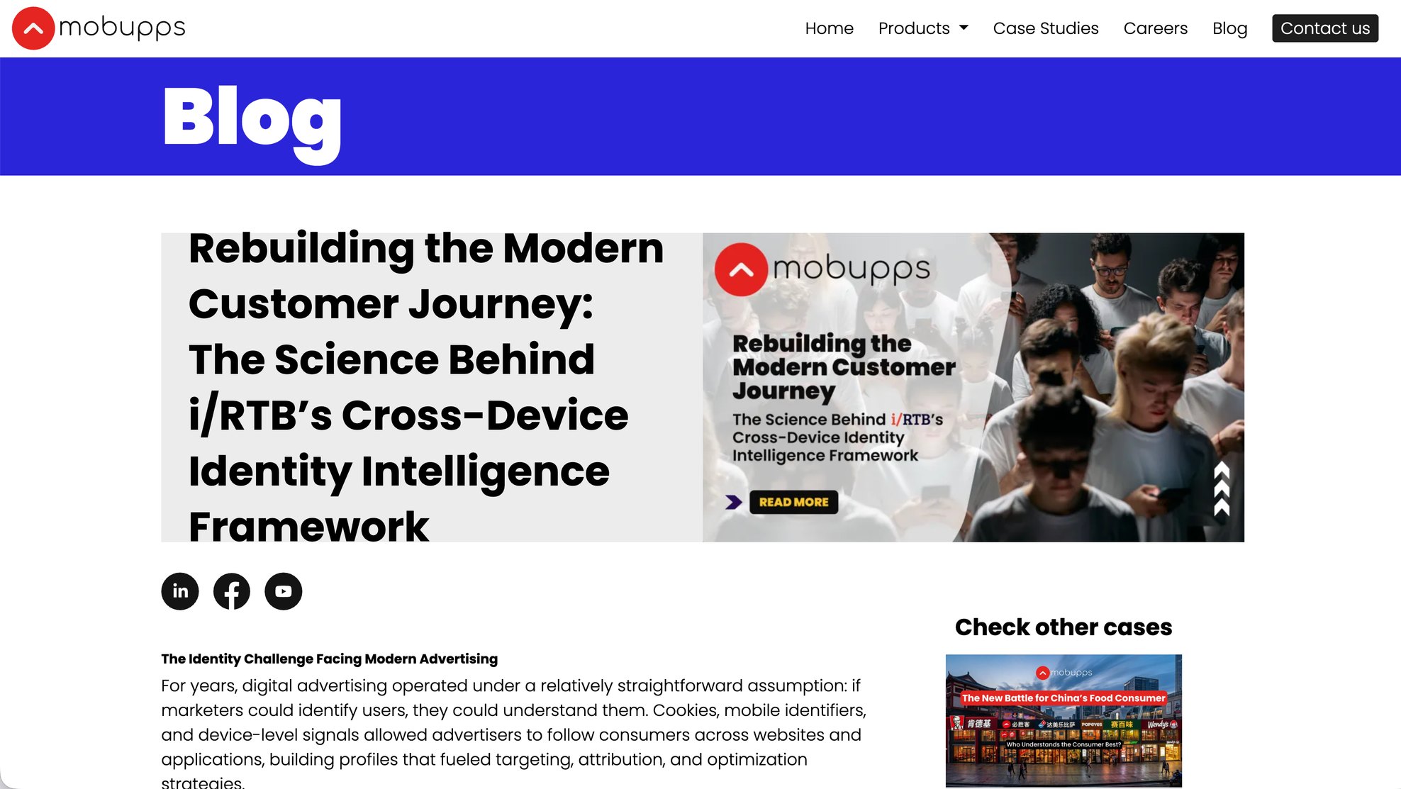A blog article page — before