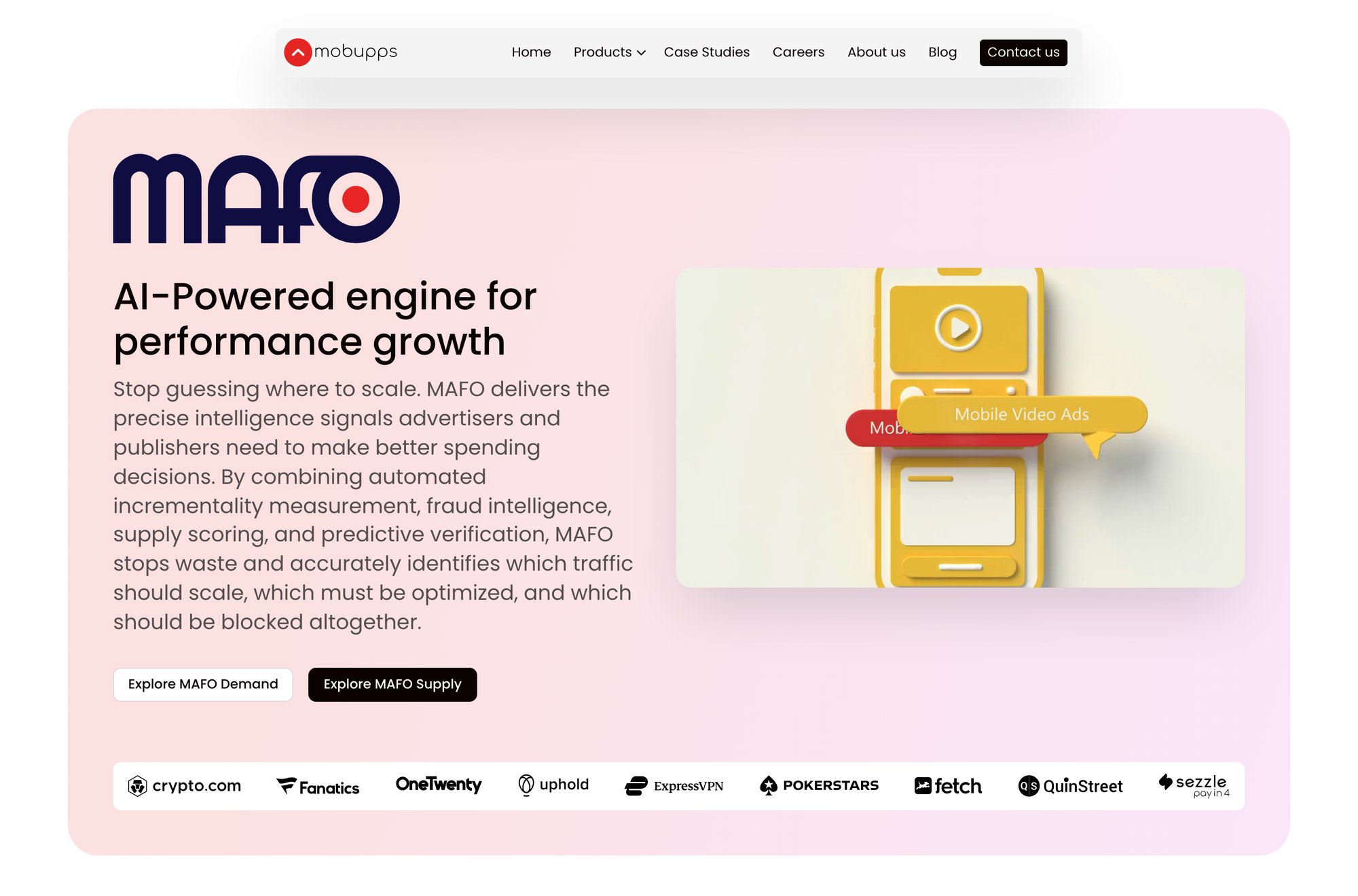 The MAFO product page, first screen — after